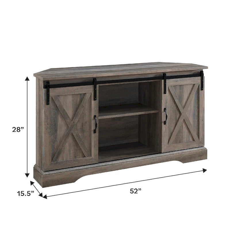 Mueble esquinero para TV con puerta corrediza estilo granero de 52 pulgadas - estilo rústico de granja