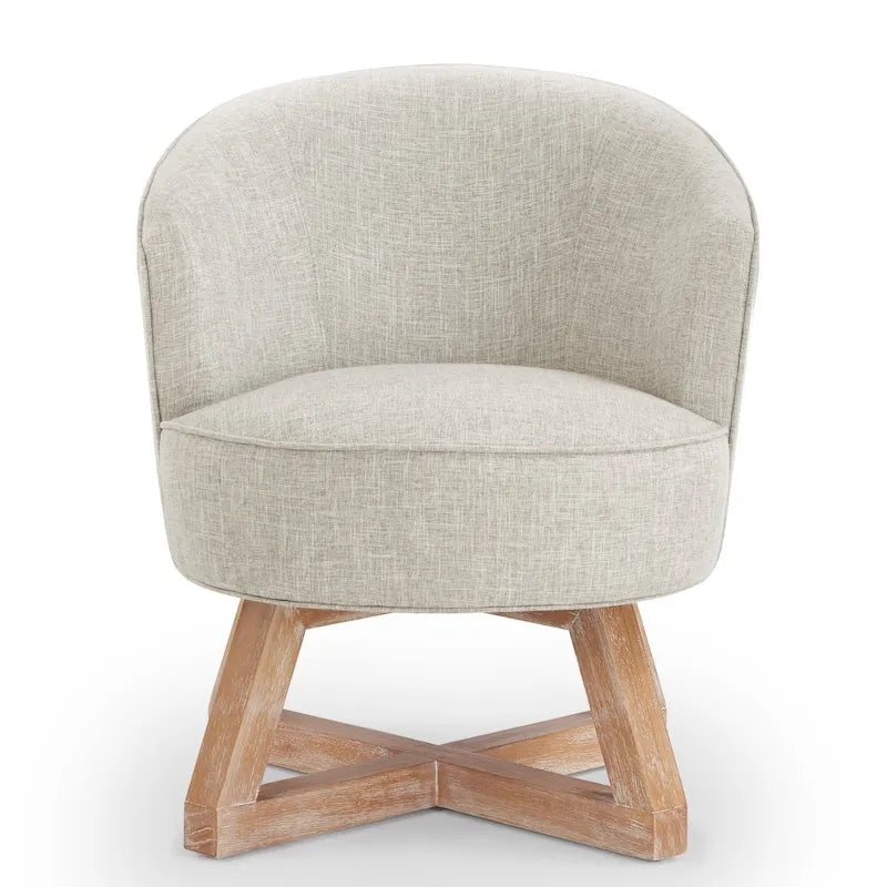 Silla decorativa giratoria de 360 grados con tapizado de lino y base de madera de caucho