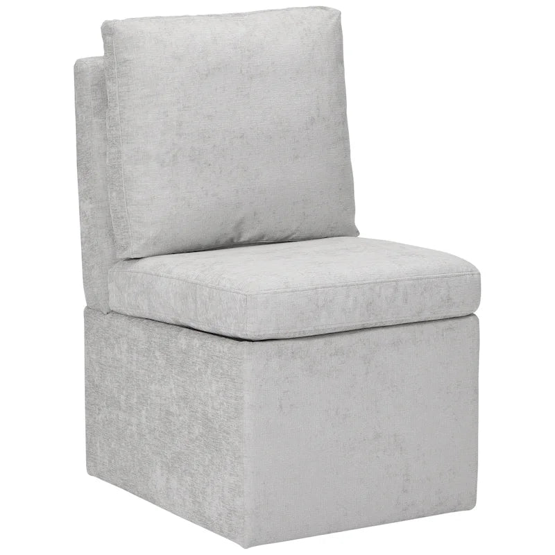 Silla de comedor tapizada en chenilla con almacenamiento bajo el asiento y ruedas giratorias