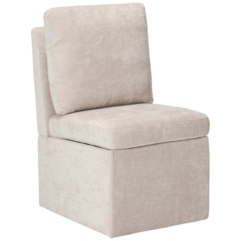 Silla de comedor tapizada en chenilla con almacenamiento bajo el asiento y ruedas giratorias