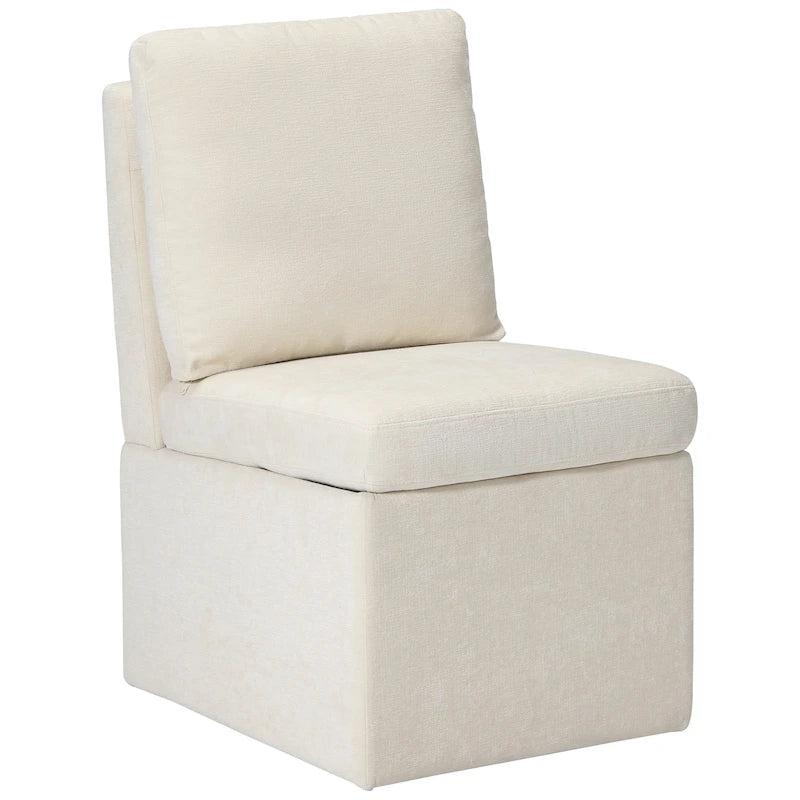 Silla de comedor tapizada en chenilla con almacenamiento bajo el asiento y ruedas giratorias