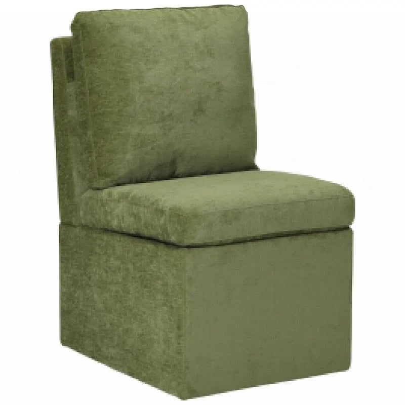 Silla de comedor tapizada en chenilla con almacenamiento bajo el asiento y ruedas giratorias