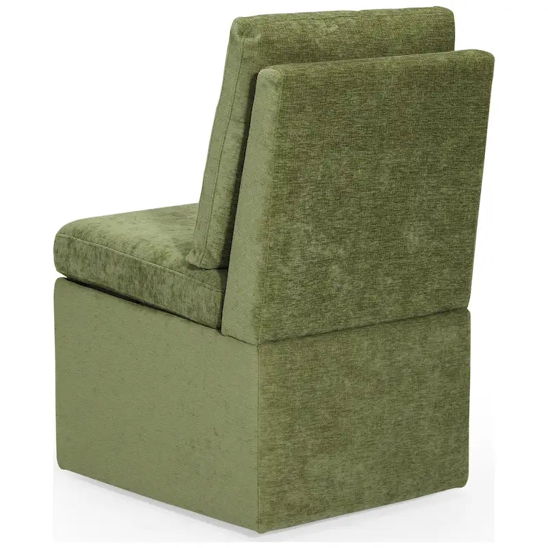 Silla de comedor tapizada en chenilla con almacenamiento bajo el asiento y ruedas giratorias
