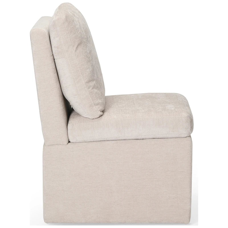 Gepolsterter Chenille-Esszimmerstuhl mit Stauraum unter der Sitzfläche und Rollen