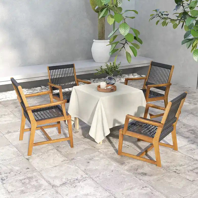 Outdoor Acacia Wood Dining Chairs with All-Weather Rope Weave, 4-Pack