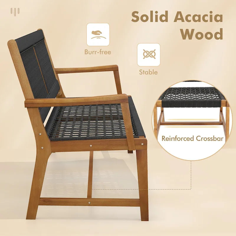 Esszimmerstühle aus Akazienholz für den Außenbereich mit wetterfestem Seilgeflecht, 4er-Pack
