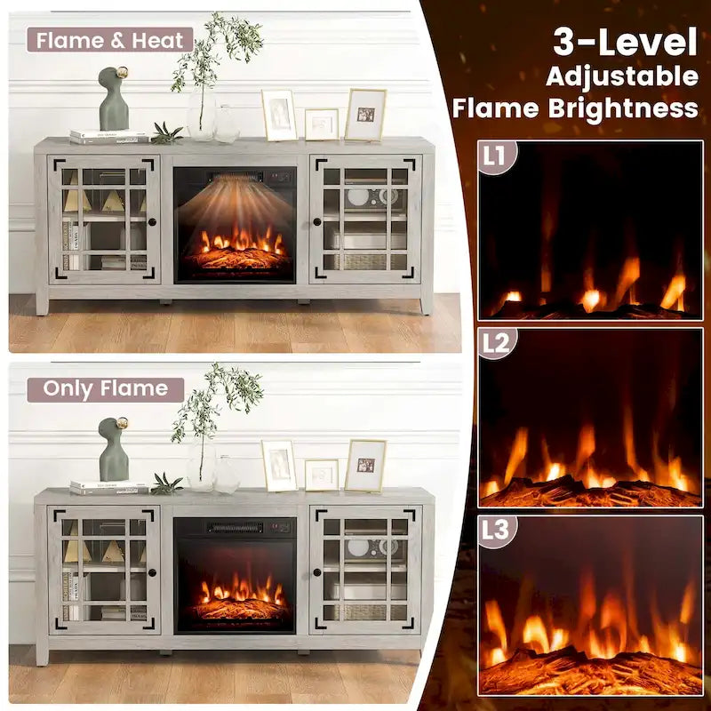 Mueble de TV con chimenea eléctrica de 58 pulgadas para televisores de hasta 65 pulgadas