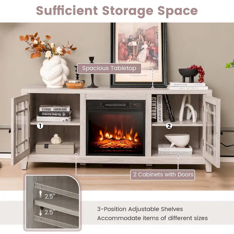 Mueble de TV con chimenea eléctrica de 58 pulgadas para televisores de hasta 65 pulgadas