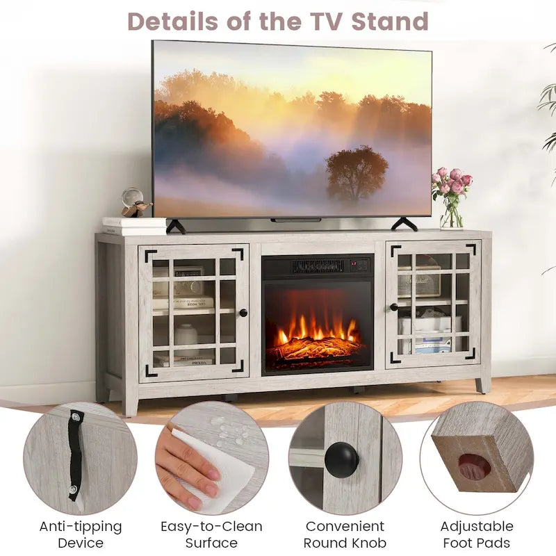 Mueble de TV con chimenea eléctrica de 58 pulgadas para televisores de hasta 65 pulgadas