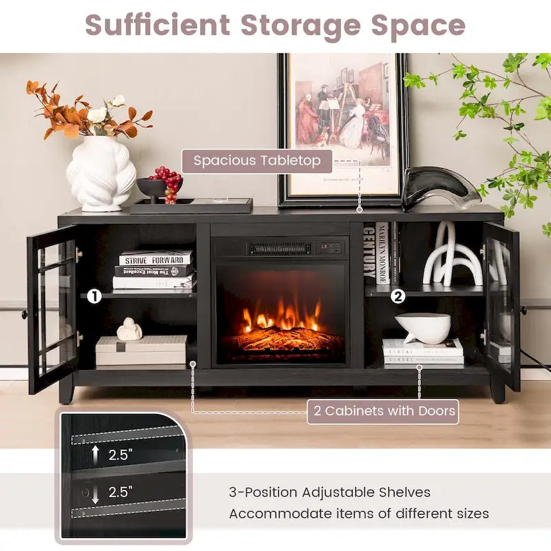 Mueble de TV con chimenea eléctrica de 58 pulgadas para televisores de hasta 65 pulgadas