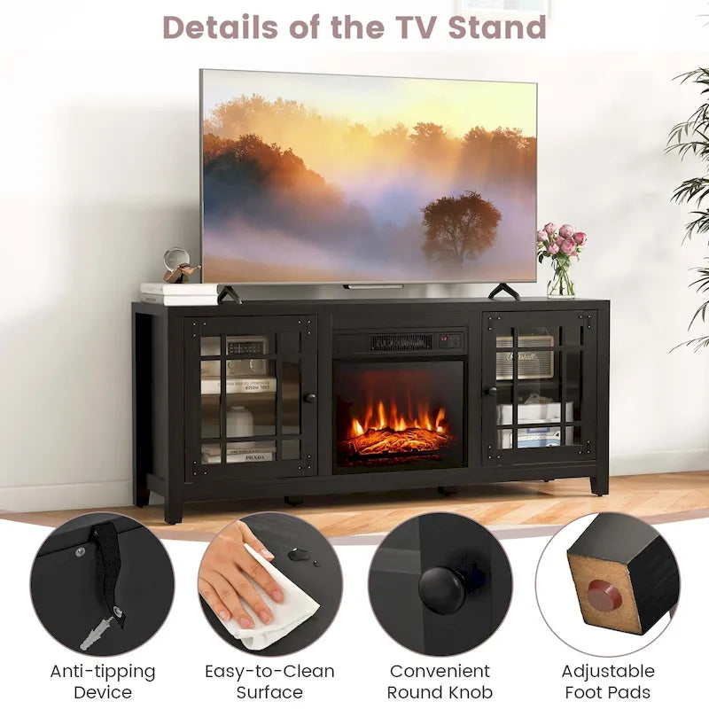 Mueble de TV con chimenea eléctrica de 58 pulgadas para televisores de hasta 65 pulgadas