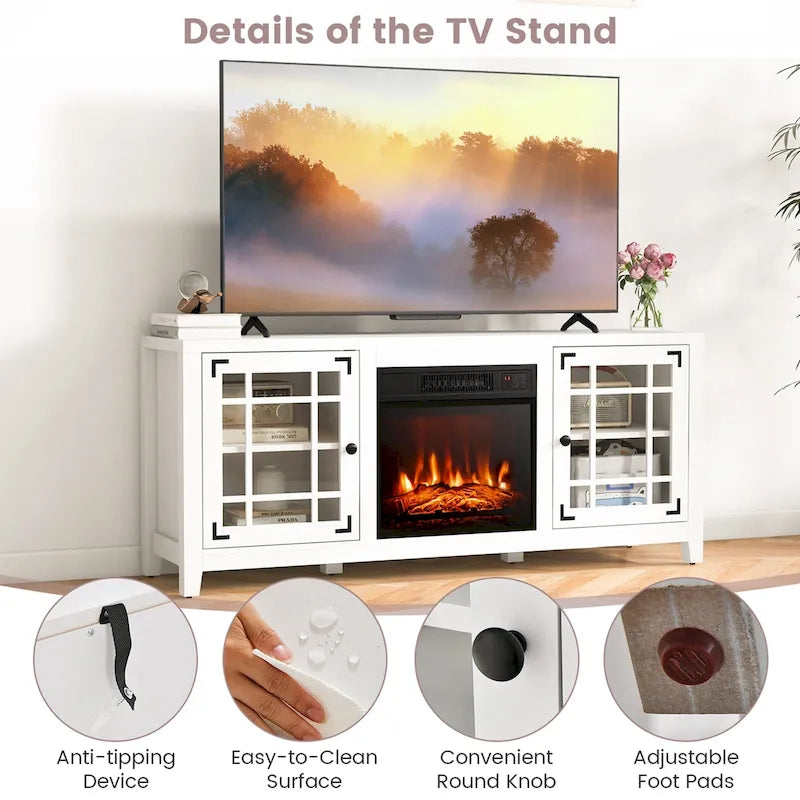 Mueble de TV con chimenea eléctrica de 58 pulgadas para televisores de hasta 65 pulgadas