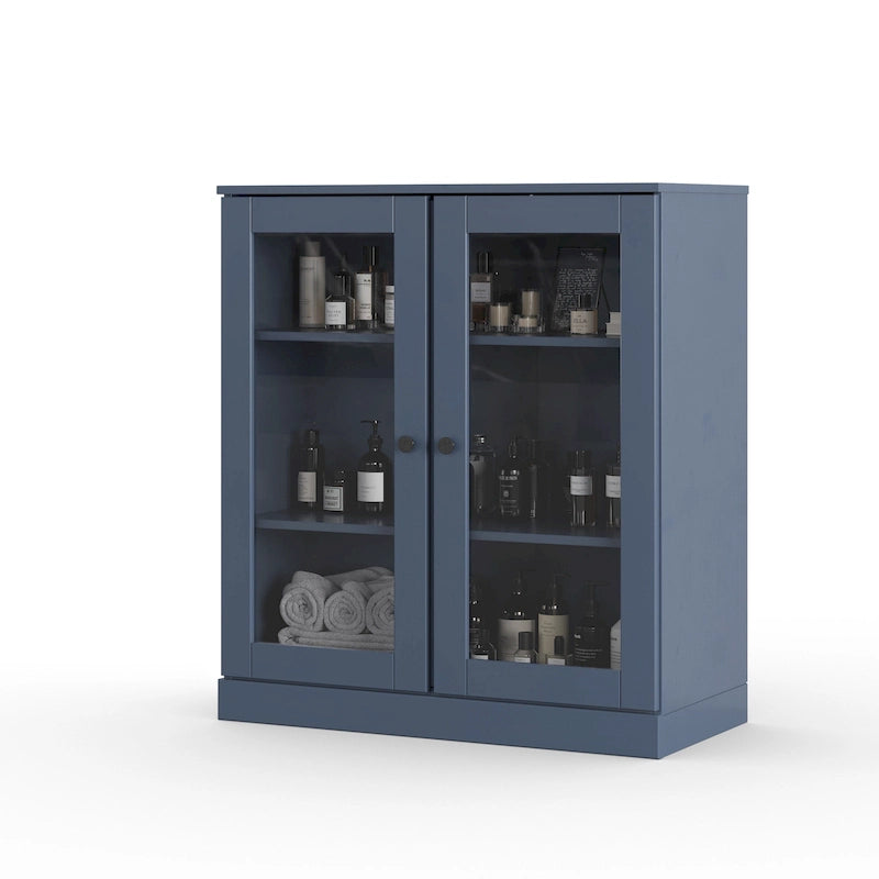 Gabinete de baño de madera maciza de 32 pulgadas con puertas de vidrio transparente