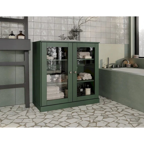 Palace Imports 100% Solid Wood 32 Bathroom Cabinet with Clear Glass Doors and Adjustable Shelves