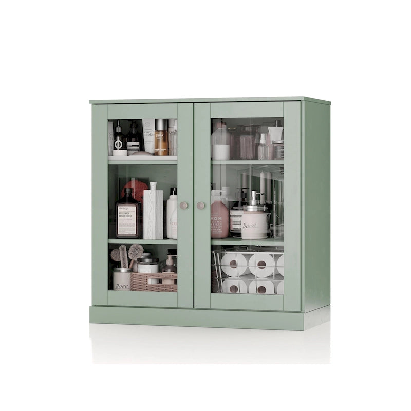 Gabinete de baño de madera maciza de 32 pulgadas con puertas de vidrio transparente