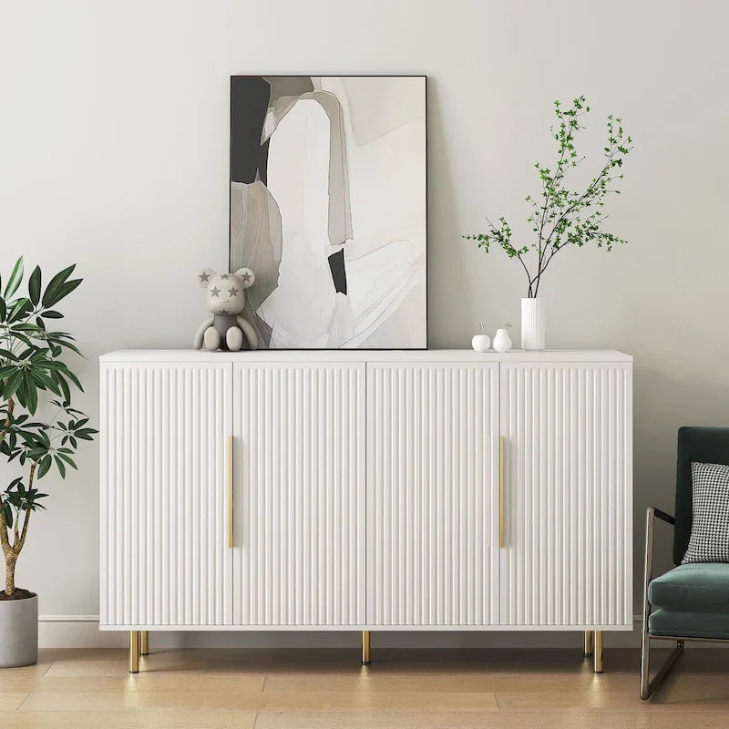 Gabinete aparador con puertas decorativas acanaladas, aparador de madera con tiradores de metal, gabinete de almacenamiento con estantes ajustables
