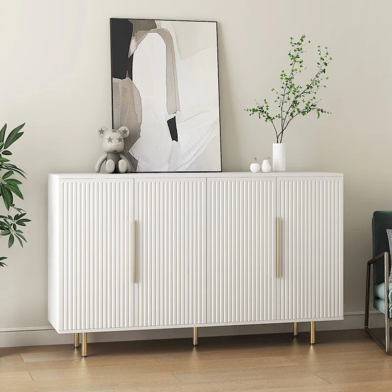 Buffetschrank mit dekorativen Lamellentüren, Sideboard aus Holz mit Metallgriffen, Aufbewahrungsschrank mit verstellbaren Einlegeböden