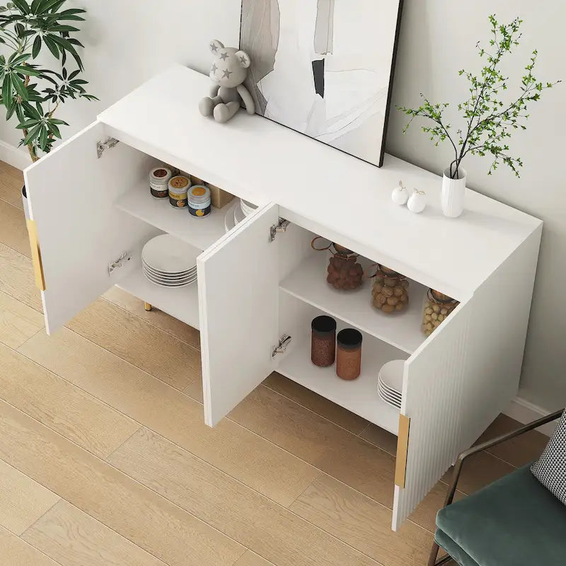 Gabinete aparador con puertas decorativas acanaladas, aparador de madera con tiradores de metal, gabinete de almacenamiento con estantes ajustables