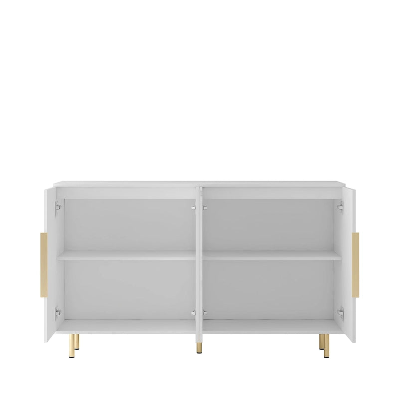 Buffetschrank mit dekorativen Lamellentüren, Sideboard aus Holz mit Metallgriffen, Aufbewahrungsschrank mit verstellbaren Einlegeböden