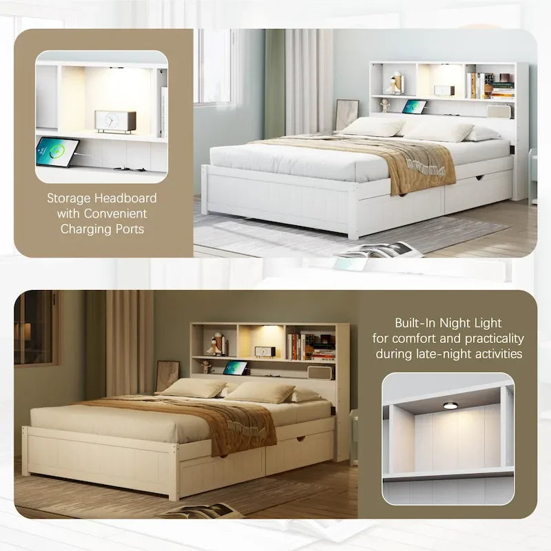 Cama tipo plataforma con almacenamiento y tapizado, elevación hidráulica – tamaño queen o king
