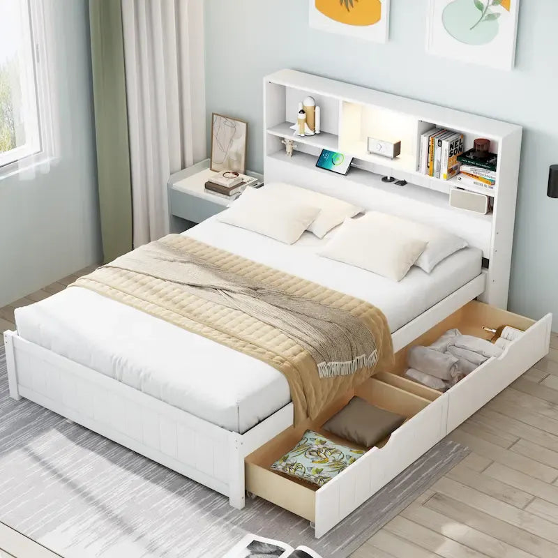 Upholstered Storage Platform Bed with Hydraulic Lift – Queen or King Size