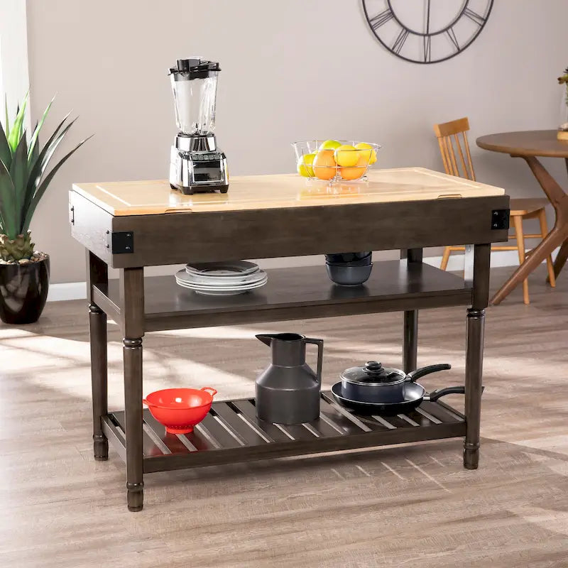 SEI Furniture Woodson Transitional Gray Storage Kitchen Island
