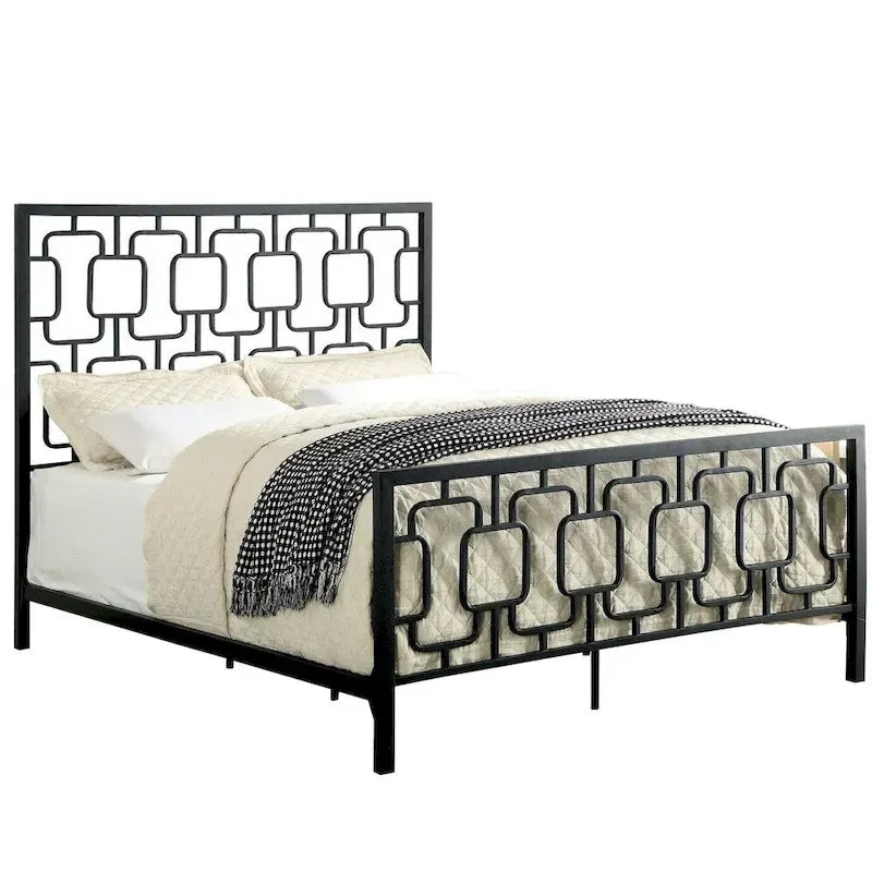 Cama de plataforma de metal industrial con cabecero - tamaño matrimonial, queen o king