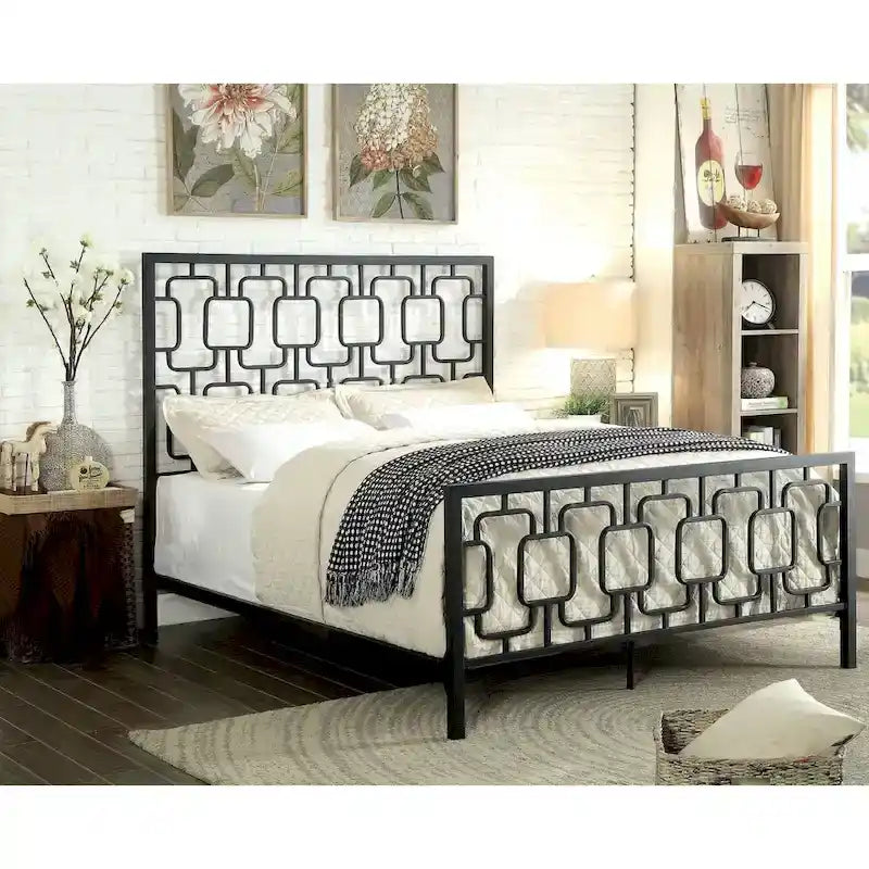 Industrial Metal Platform Bed with Headboard – Full, Queen or King Size