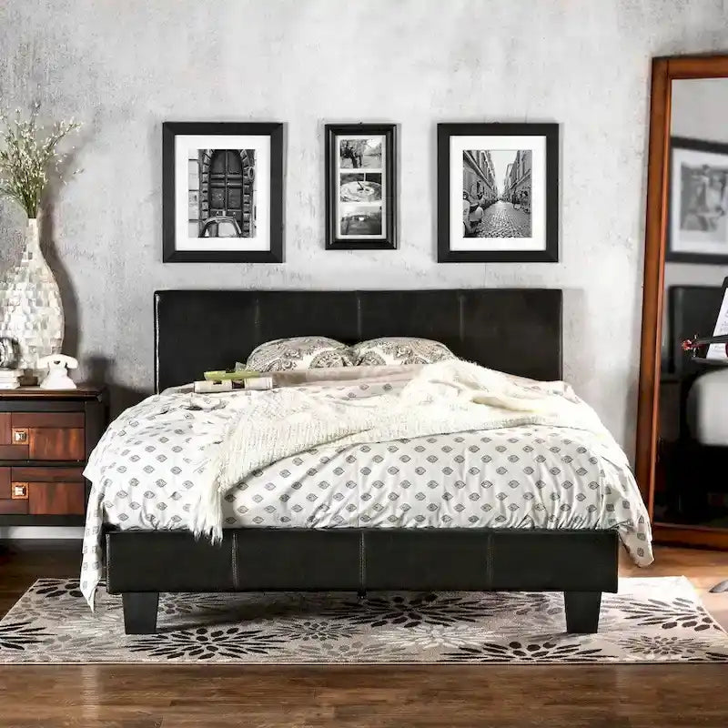 Cama tipo plataforma California king con cabecero tapizado – no necesita base de resortes