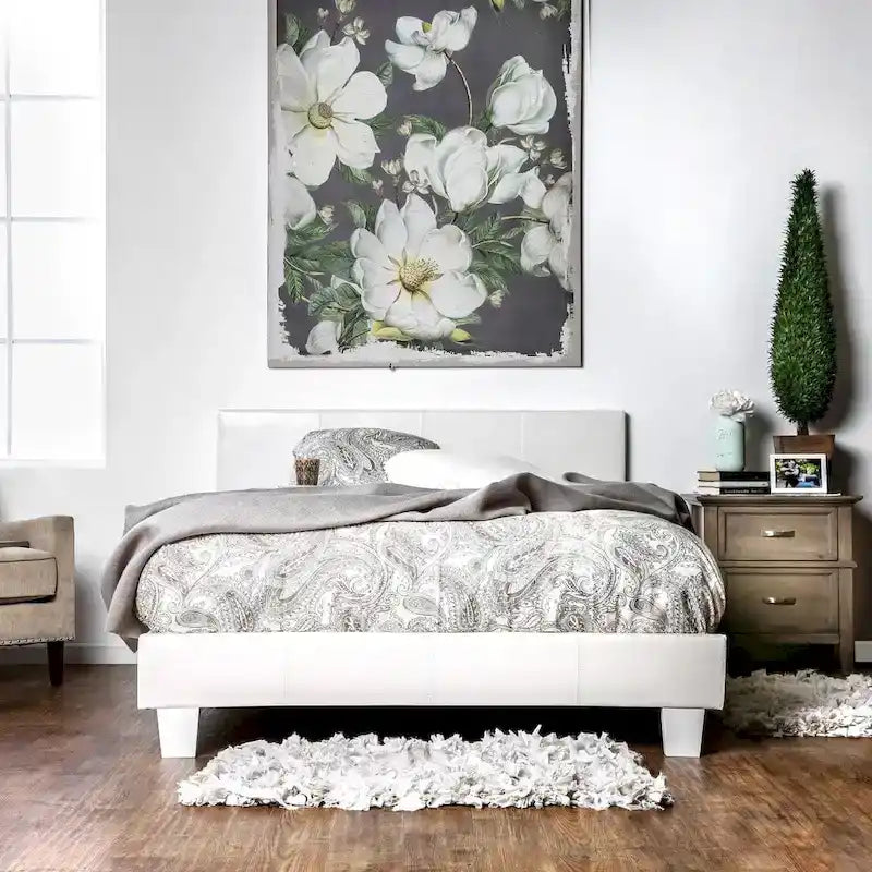 Cama tipo plataforma California king con cabecero tapizado – no necesita base de resortes