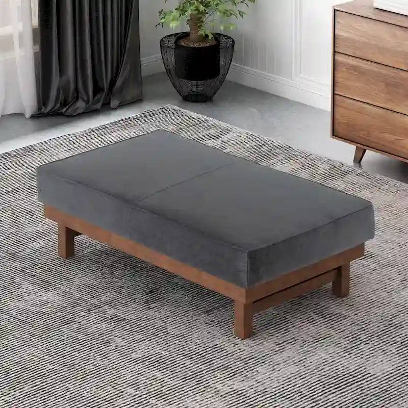 Pouf cocktail moderno in microfibra con struttura in legno – tavolino da caffè o poggiapiedi