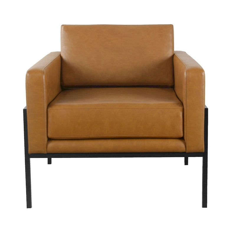 Sillón club tapizado de diseño moderno con estructura de metal negro mate