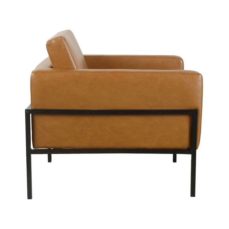 Sillón club tapizado de diseño moderno con estructura de metal negro mate