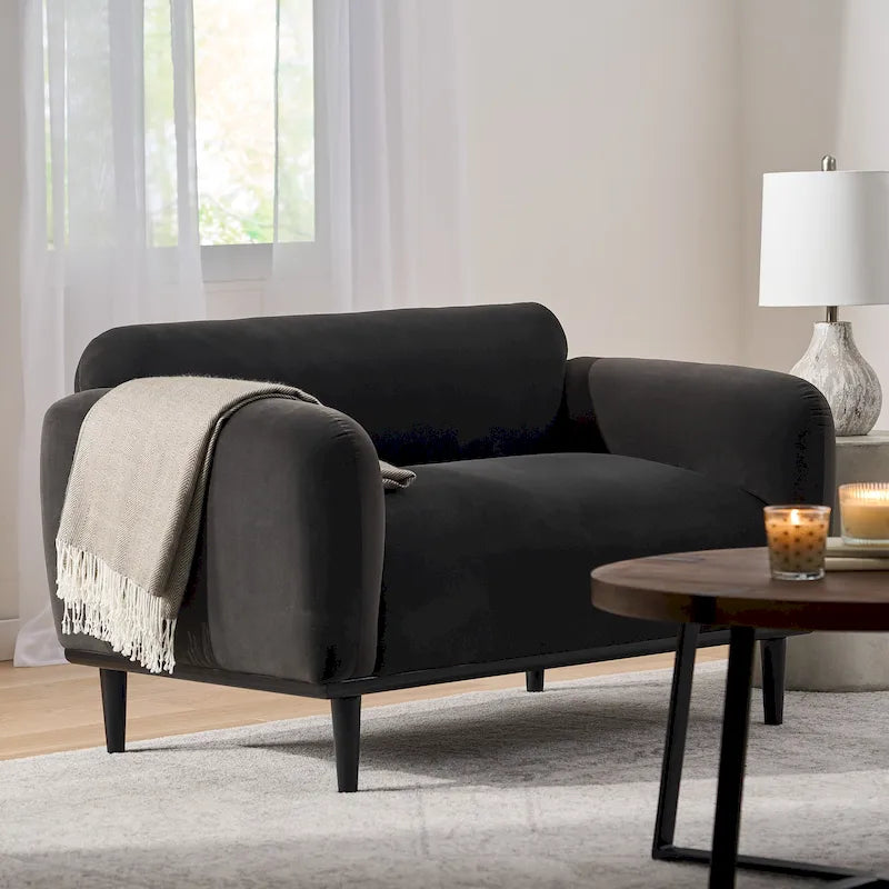 Divanetto in tessuto con braccioli imbottiti effetto pillow top – divano a 2 posti