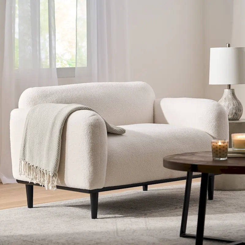 Divanetto in tessuto con braccioli imbottiti effetto pillow top – divano a 2 posti