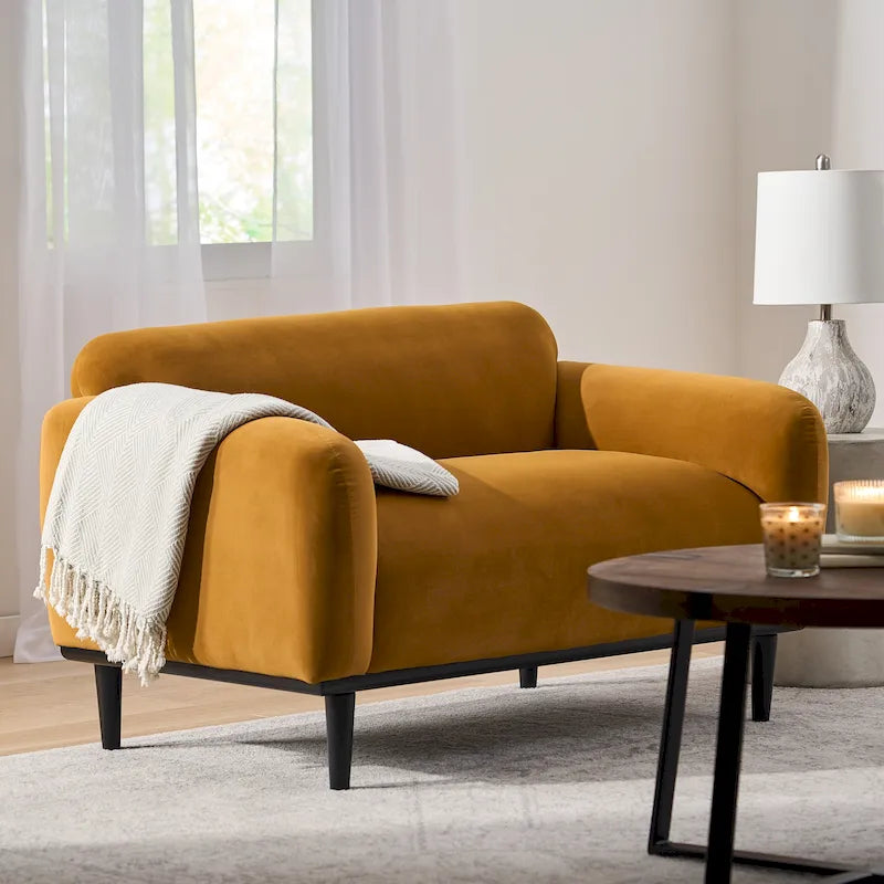 Divanetto in tessuto con braccioli imbottiti effetto pillow top – divano a 2 posti