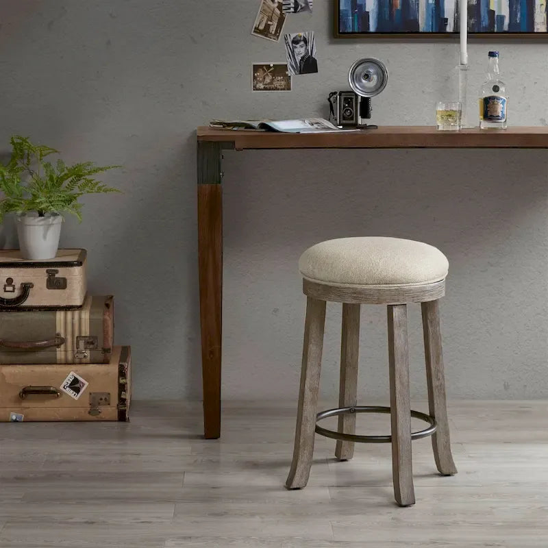 Taburete giratorio de mostrador con asiento tapizado y base de madera