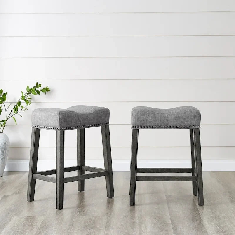 Taburetes de mostrador con asiento tipo silla de montar sin respaldo y base de madera en A - 2 piezas