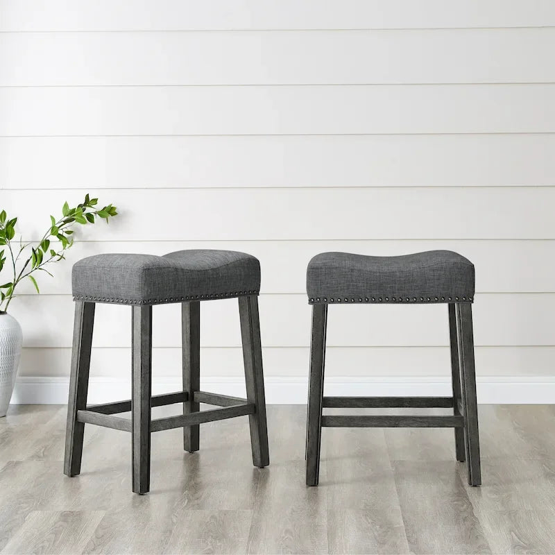 Backless Saddle Seat Counter Stools with A-Frame Wood Base – 2 Piece