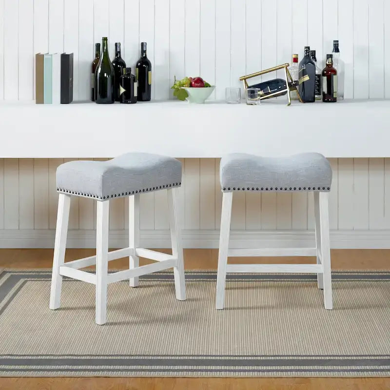 Backless Saddle Seat Counter Stools with A-Frame Wood Base – 2 Piece
