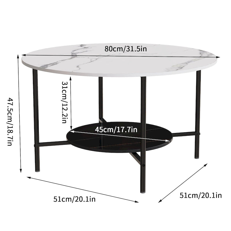 Modern Coffee Tables Round 2 Tier Sintered Stone Tabletop - 31.5 W x 18.7 H