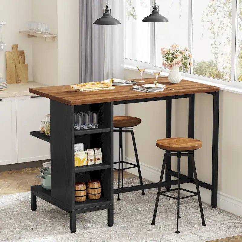 Isla de cocina de 43 pulgadas de ancho, mesa de cocina con 5 estantes abiertos