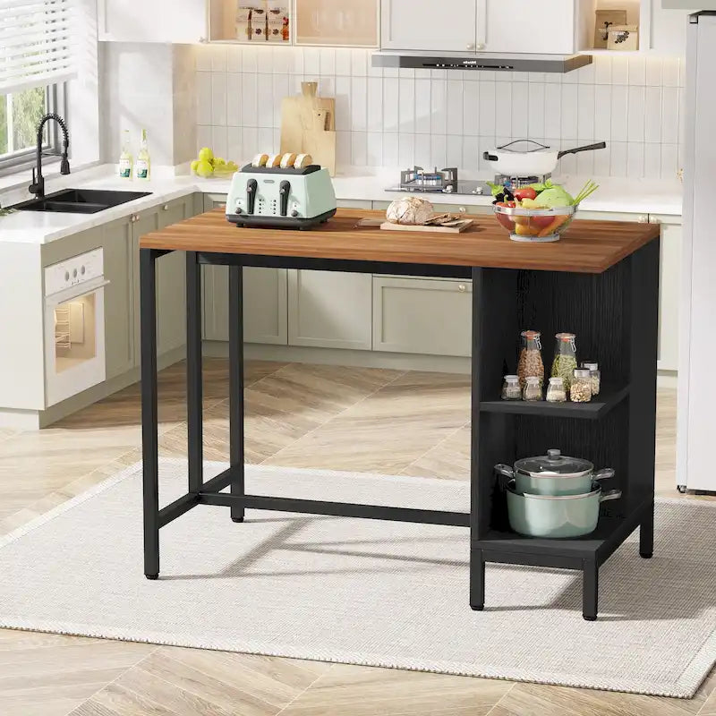 Isla de cocina de 43 pulgadas de ancho, mesa de cocina con 5 estantes abiertos