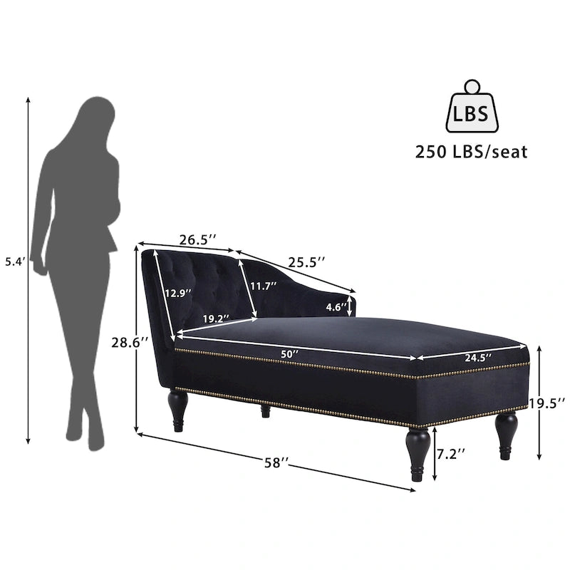 Chaise longue de terciopelo con botones capitoné