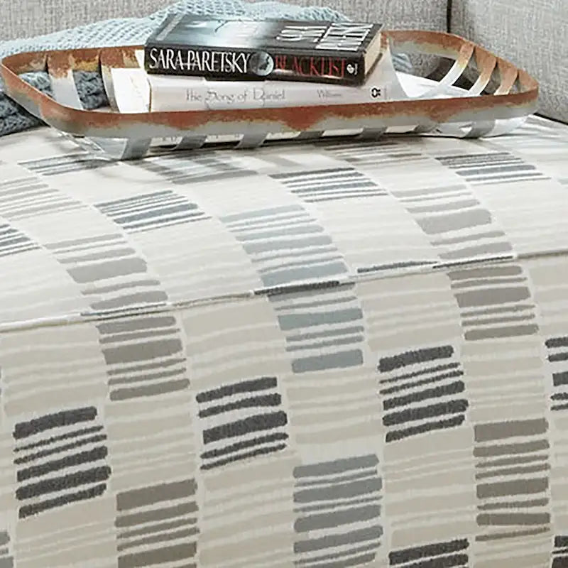 Grey Chenille Padded Square Cocktail Ottoman with Wood Legs