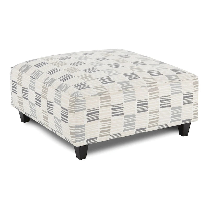 Grey Chenille Padded Square Cocktail Ottoman with Wood Legs