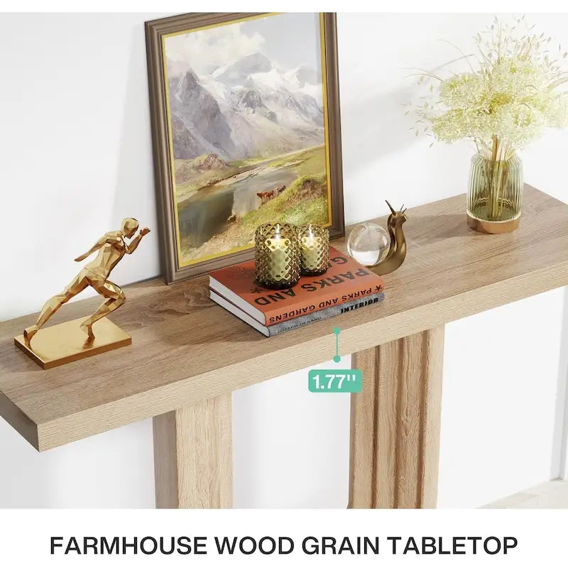 Mesa de entrada de madera de 39 con base geométrica