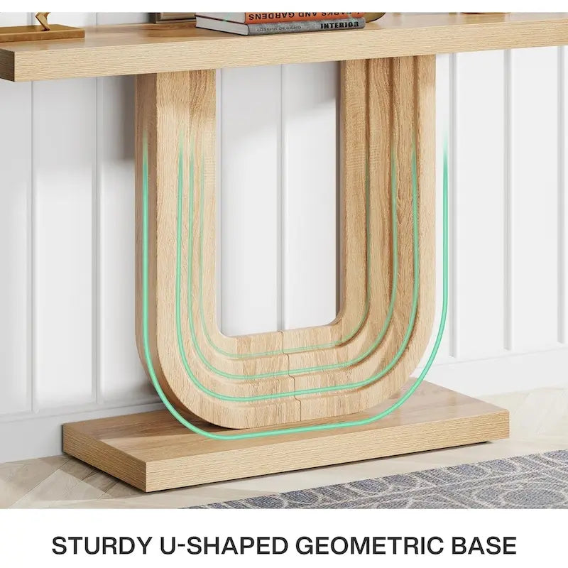Mesa de entrada de madera de 39 con base geométrica