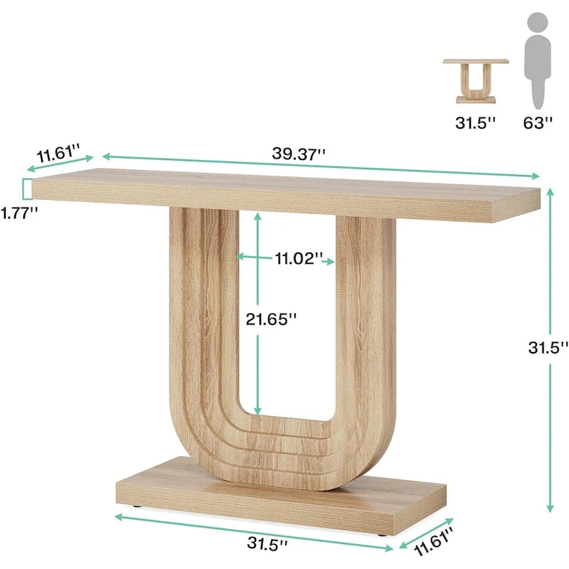 Mesa de entrada de madera de 39 con base geométrica