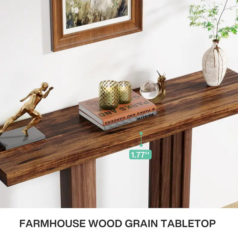 Mesa de entrada de madera de 39 con base geométrica